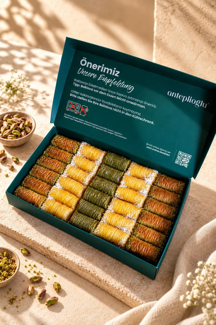 Gemischte Baklava-Rollen Box – Pistazie & Kokos